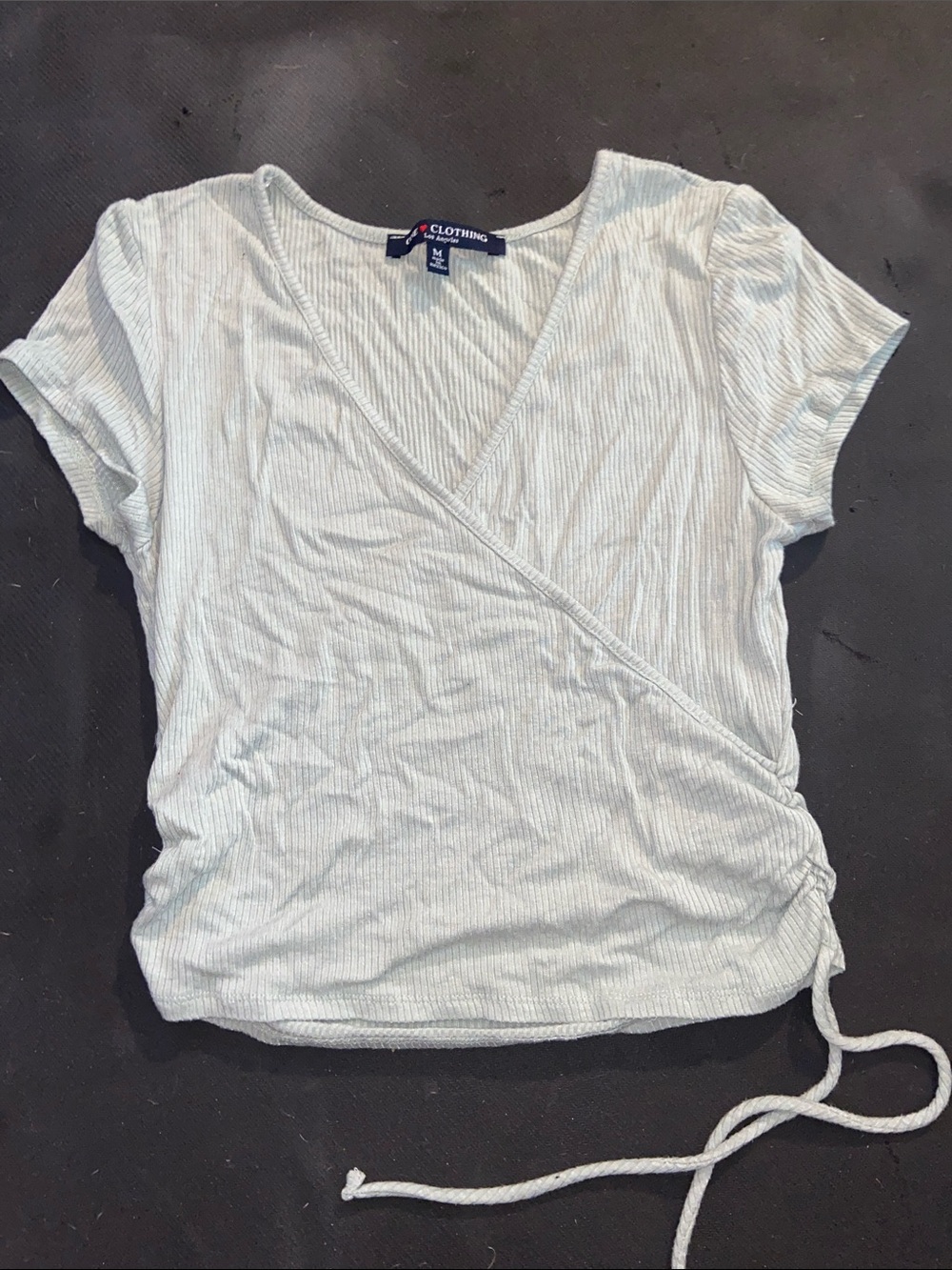 Light Green Ribbed Wrap Short Sleeve Top